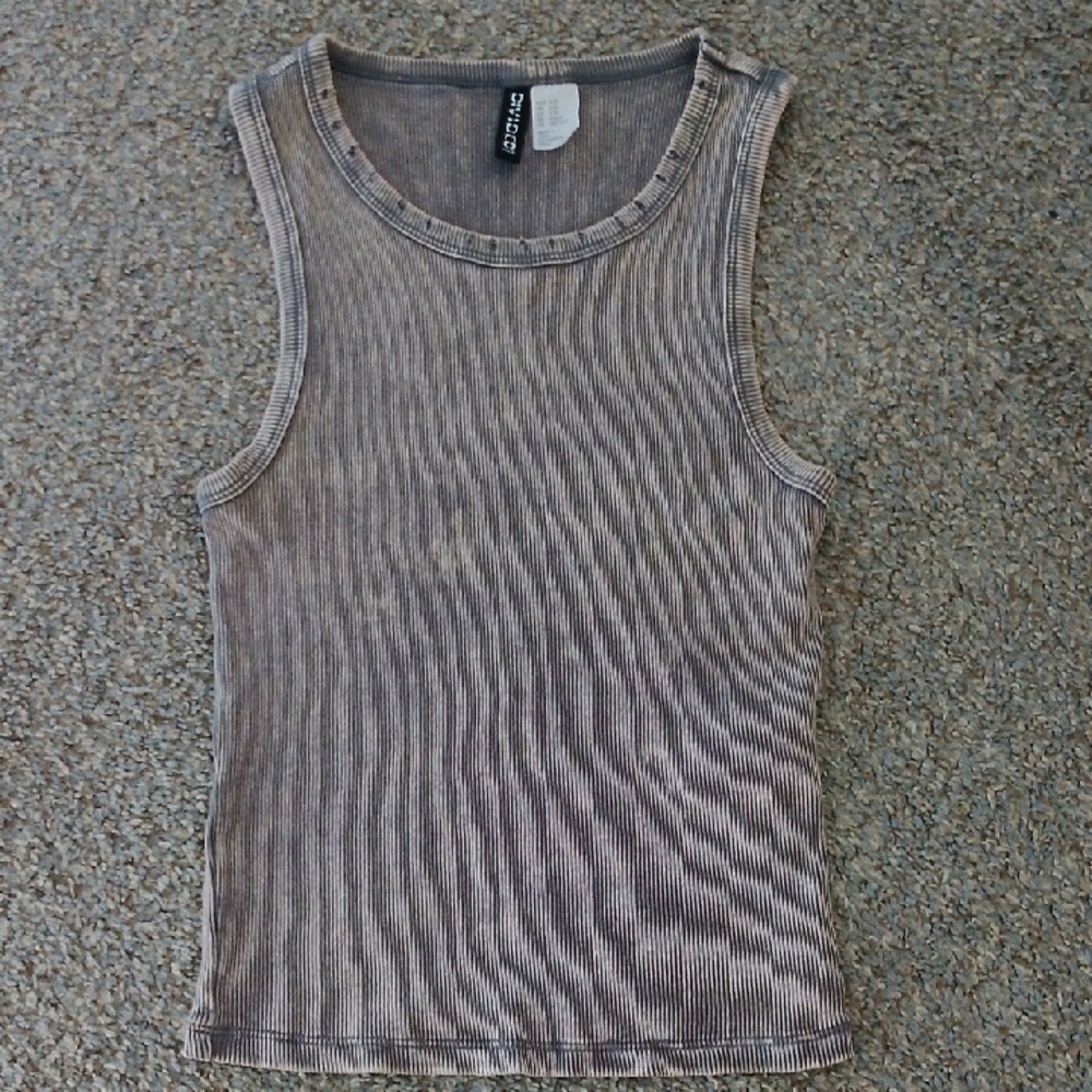 H&M Grey/Cream Ribbed Fitted Tank Top